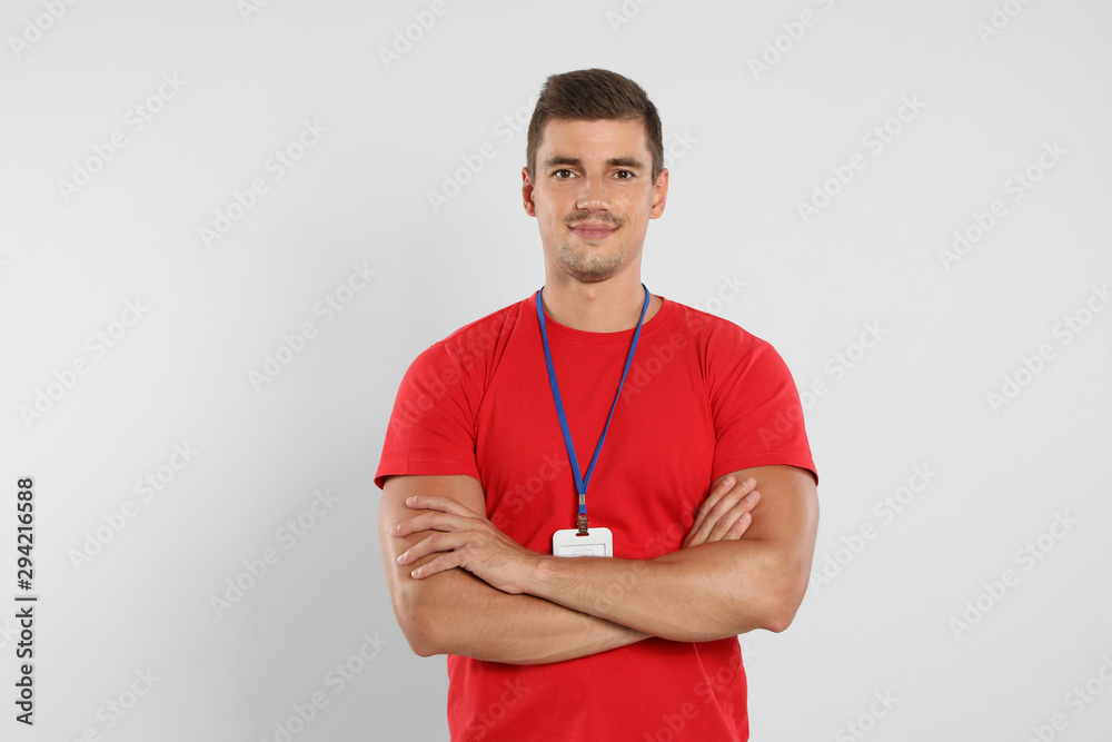 Portrait of happy young courier on white background Portrait of happy young courier on white background