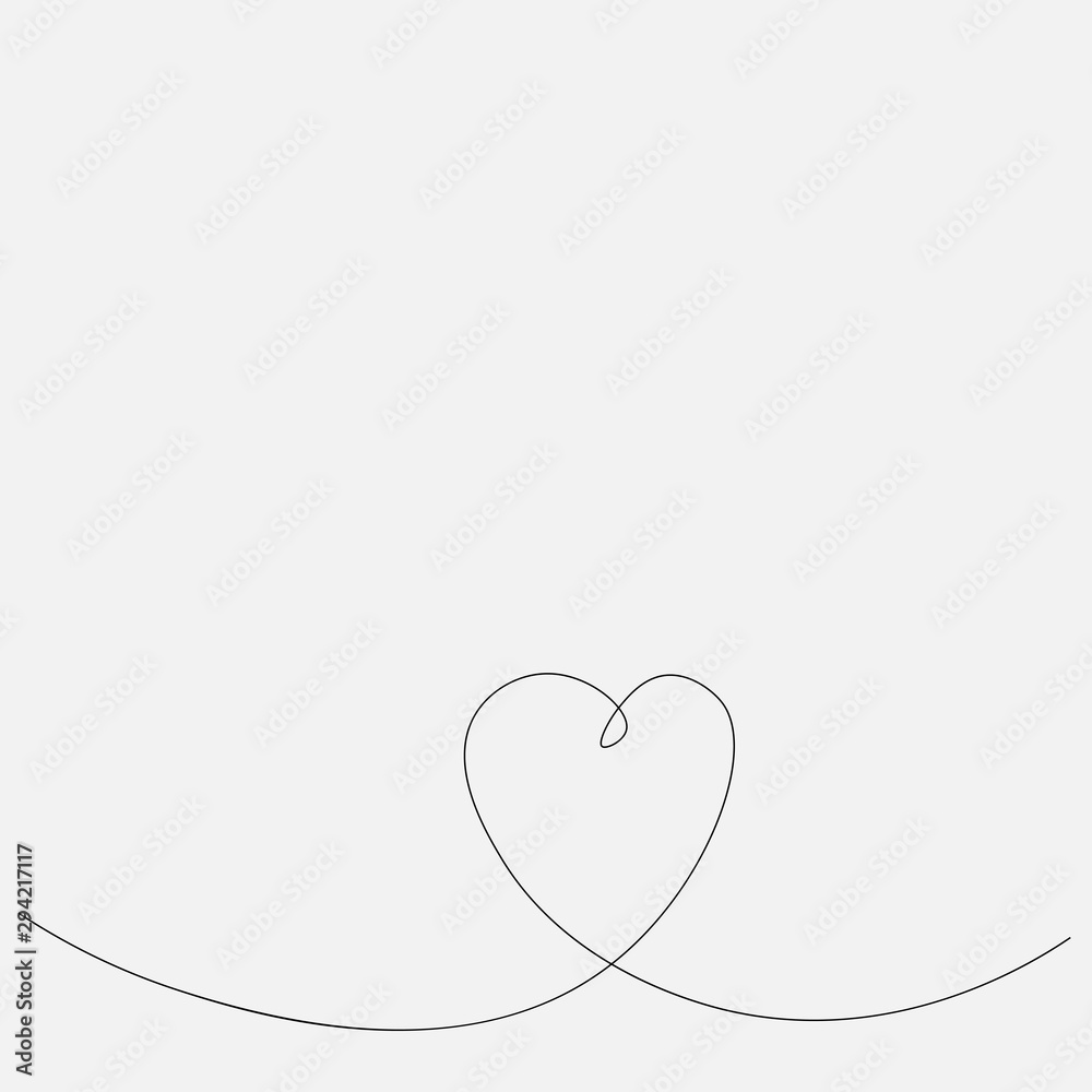 Heart background one line drawing, vector illustration