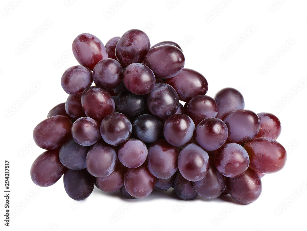 Bunch of fresh ripe juicy pink grapes isolated on white