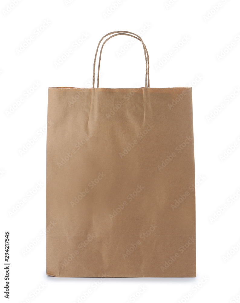 Empty craft paper bag isolated on white. Mockup for design Empty craft paper bag isolated on white. Mockup for design