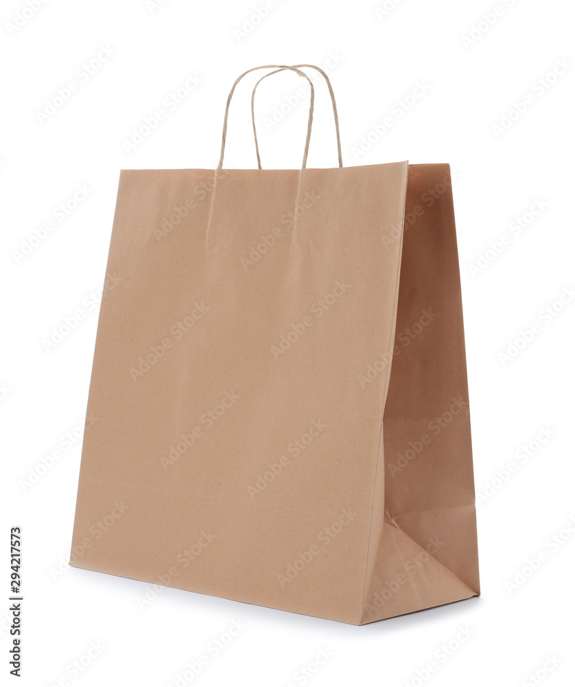 Empty craft paper bag isolated on white. Mockup for design Empty craft paper bag isolated on white. Mockup for design