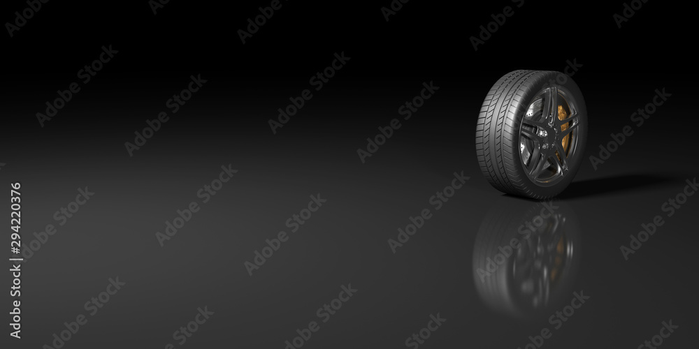 black wheels on a black background, 3d illustration black wheels on a black background, 3d illustration
