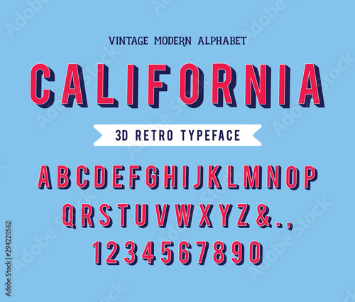 Vintage Modern Alphabet. 3d Retro Typeface.