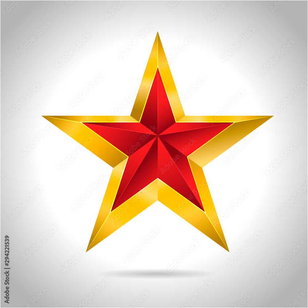 Fototapeta premium Gold red star vector illustration 3D art symbol