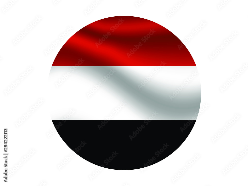 Yemen Waving national flag with inside sticker round circke isolated on white background. original colors and proportion. Vector illustration, from countries flag set Yemen Waving national flag with inside sticker round circke isolated on white background. original colors and proportion. Vector illustration, from countries flag set