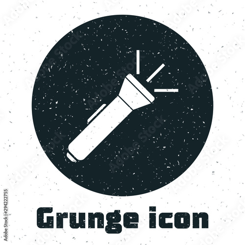 Grunge Flashlight icon isolated on white background. Vector Illustration
