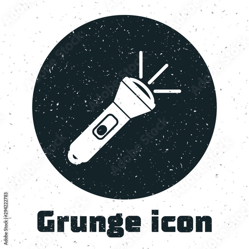 Grunge Flashlight icon isolated on white background. Vector Illustration