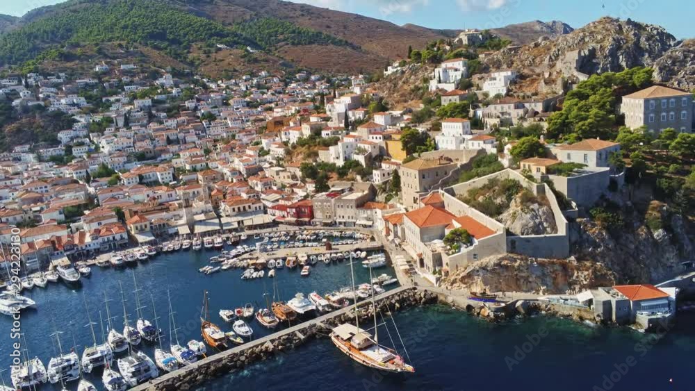 4k Aerial view of village in Hydra Island, Greece 4k Aerial view of village in Hydra Island, Greece