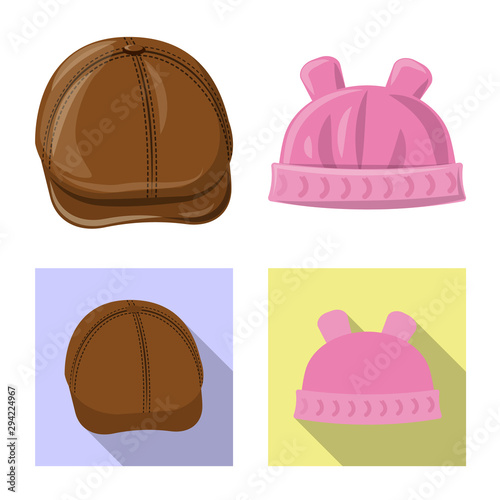 Vector illustration of headgear and cap symbol. Collection of headgear and accessory vector icon for stock.