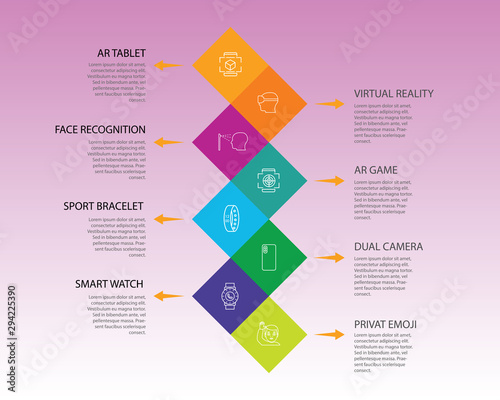 Ar and Vr Infographics vector design. Timeline concept include augmented reality, 360 view, virtual reality icons. Can be used for report, presentation, diagram, web design