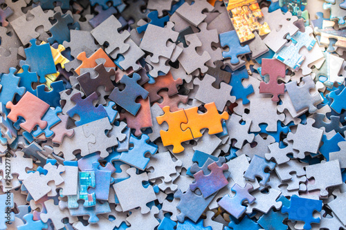 Different Puzzle pieces colorful background 