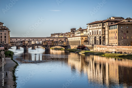 View from the banks of the river Arno on the Ponte Vecchio  Florence  Italy