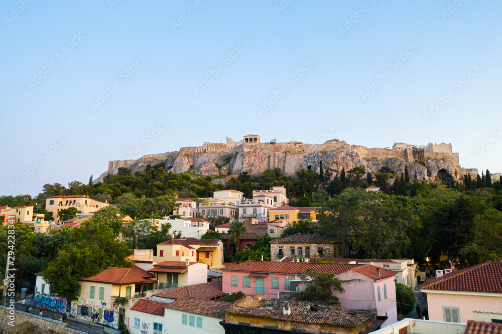 View of Plaka and the Parthenon in Athens, Greece