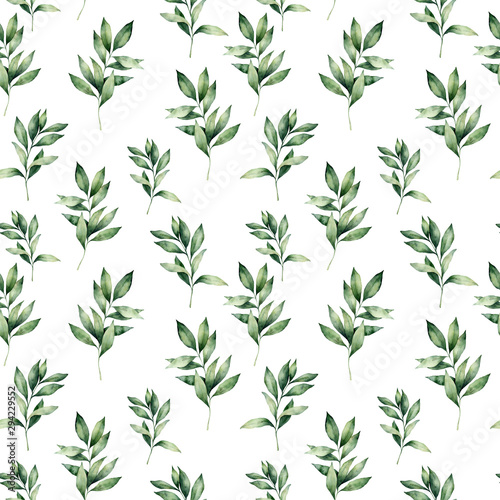 Watercolor winter eucalyptus seamless pattern. Hand painted green eucalyptus branches composition isolated on white background. Holiday floral illustration for design, print or background.