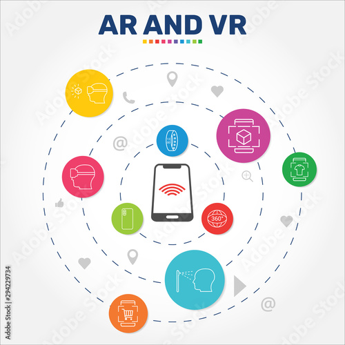 Ar And Vr Infographics vector design. Timeline concept include augmented reality, 360 view, virtual reality icons. Can be used for report, presentation, diagram, web design