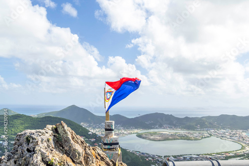 St.Maarten's flag hangs on top the highest hill on st.maarten