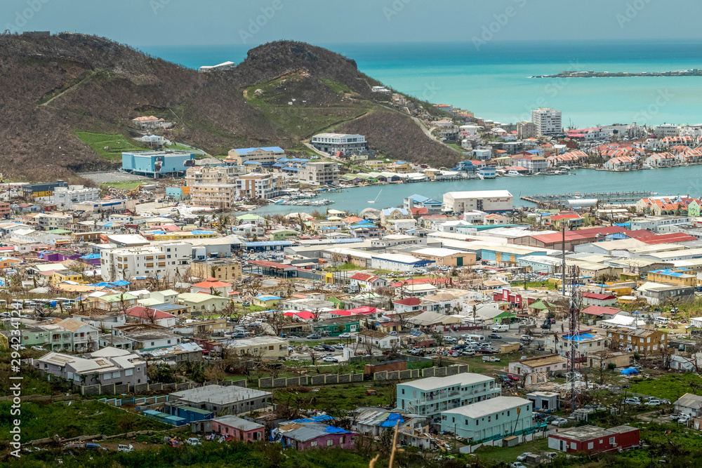Damage cause by hurricane irma to buildings and homes on st.maarten