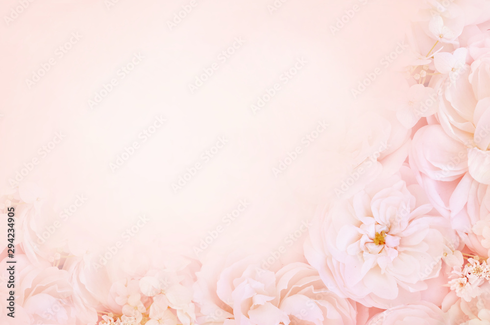 Summer blossoming delicate roses or pink spring blooming flowers festive background, pastel and soft bouquet floral card, toned Summer blossoming delicate roses or pink spring blooming flowers festive background, pastel and soft bouquet floral card, toned