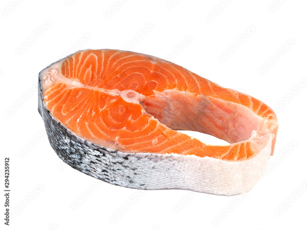 raw salmon steak isolated on a white background raw salmon steak isolated on a white background