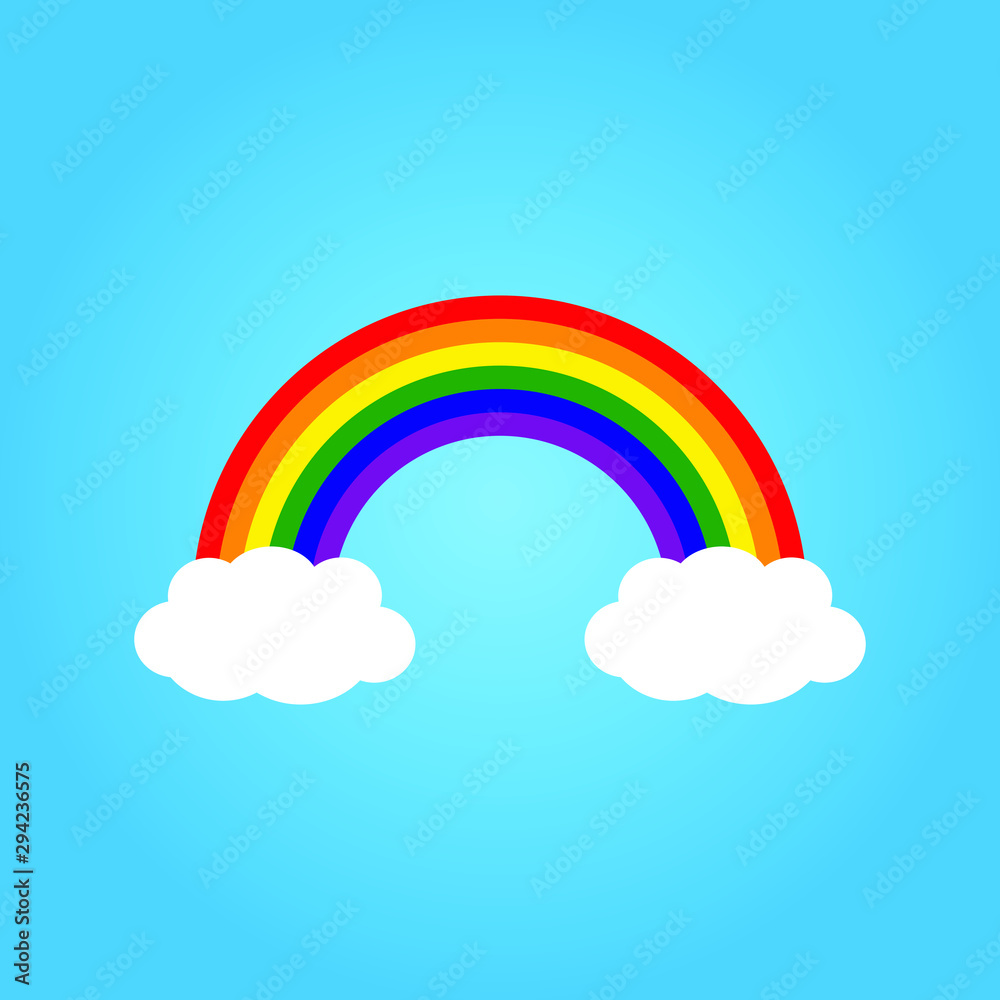 Rainbow and clouds in the sky. Vector illustration