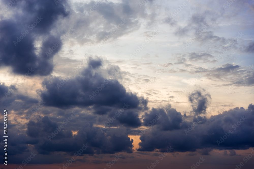 Beautiful view of sky and cloud at dusk,Sky Bright Blue Orange And Yellow Colors in twilight after sunset time.