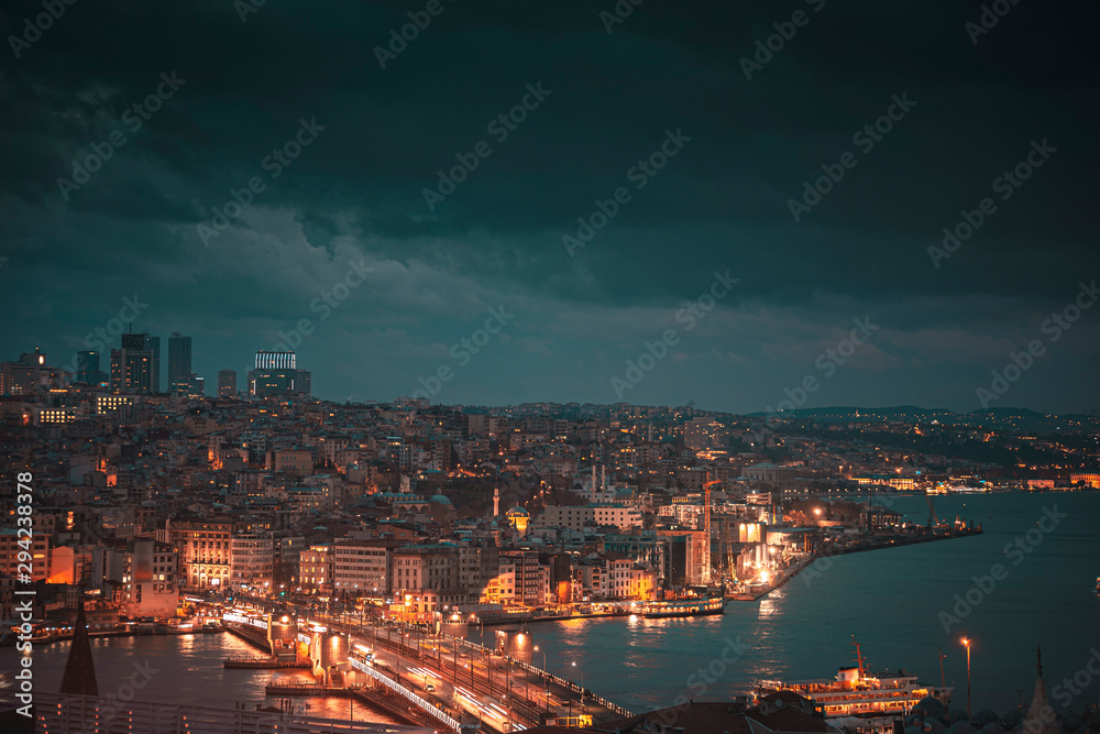 General view from Istanbul during twilight with trendy colors