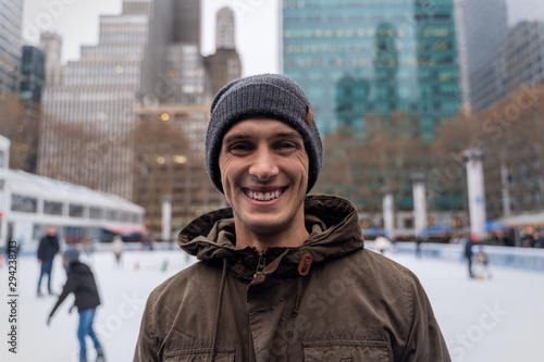 Ice skating in downtown, new york
