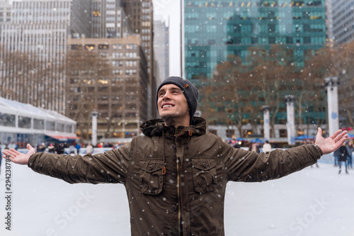 Ice skating in downtown, new york