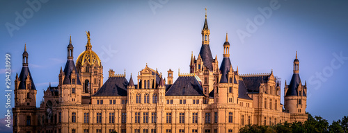 Schwerin, that castle in panorama view, under these towers is the state parliament of Mecklenburg-Vorpommern