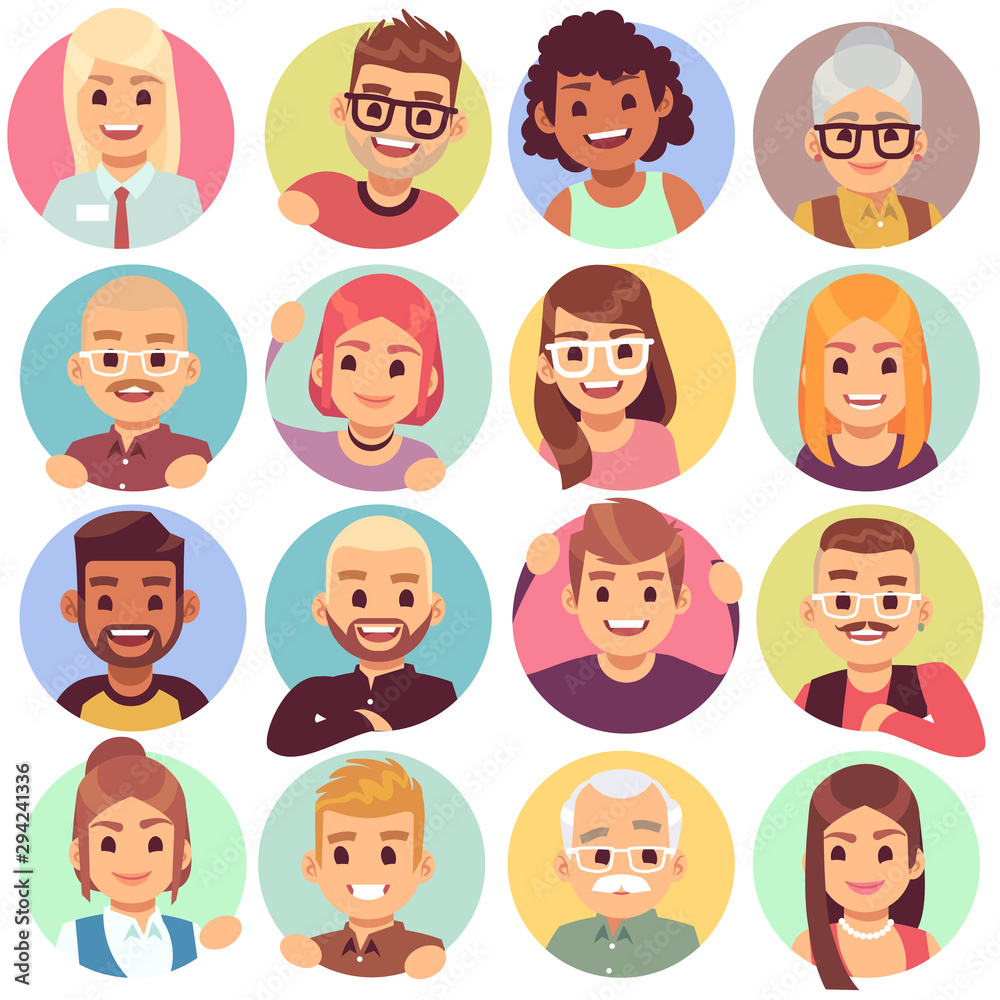 People in holes. Face in circular windows, emotional people greeting, smiling communicating characters. Avatars vector set People in holes. Face in circular windows, emotional people greeting, smiling communicating characters. Avatars vector set