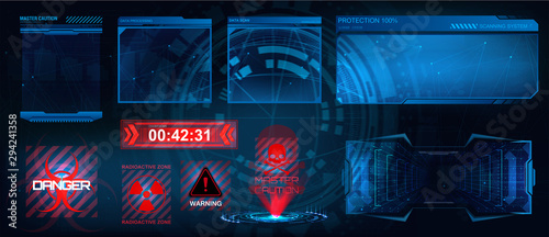 HUD screens frame. Head up display elements set. Hi-tech screens for VR points, gamedev elements, game design GUI. Futuristic framework. Vector set HUD UI