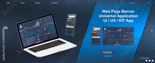 Trade platform App and web page screen template. UI/UX/KIT dashboard. The concept of a universal application with cryptocurrency and finance (Binary option, forex market) App for online trading.