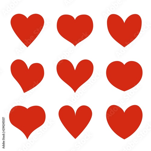 Red hearts. Heart stickers, love romance and wedding symbols, valentines day vector set