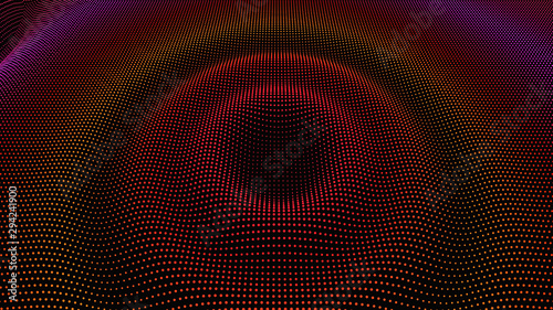 Particle 3D wavy ripple effect. Color Grid surface