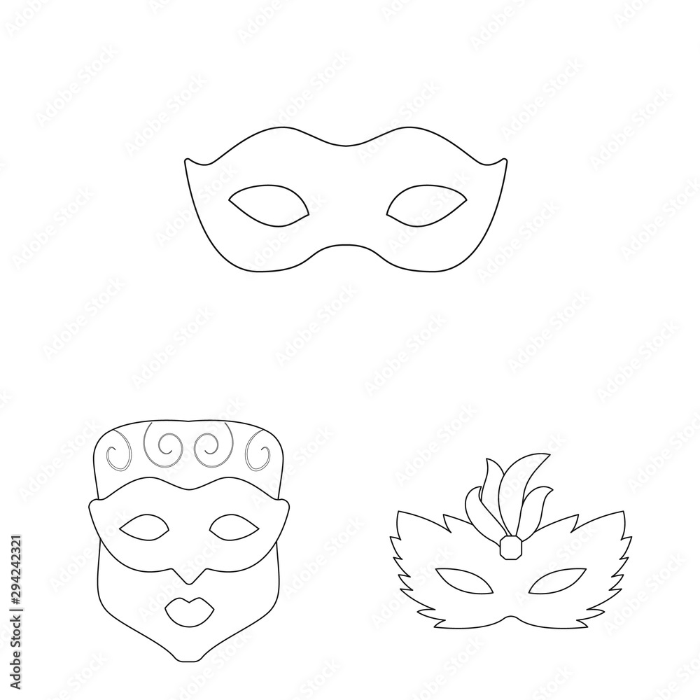 Vector illustration of masquerade and mystery icon. Set of masquerade and festival stock vector illustration. Vector illustration of masquerade and mystery icon. Set of masquerade and festival stock vector illustration.