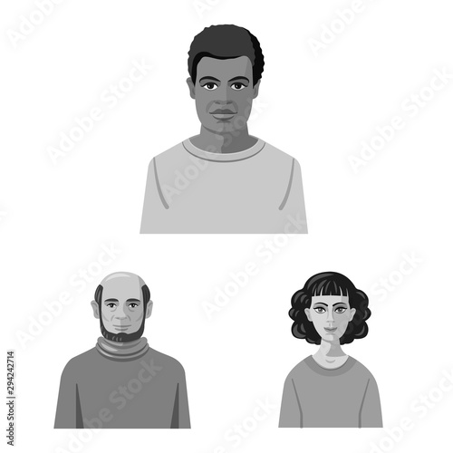 Isolated object of face and person sign. Set of face and portrait vector icon for stock.