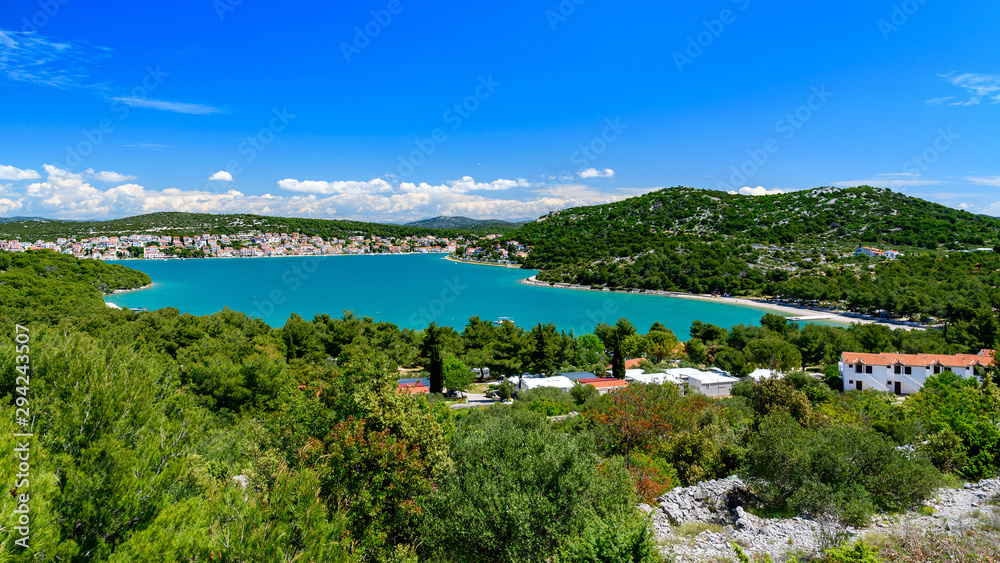 view from the island of Murter on the bay towards Tisno