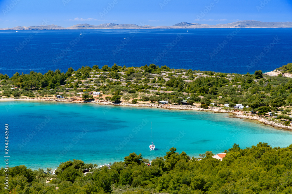 view from the island of Murter on the bay towards Tisno