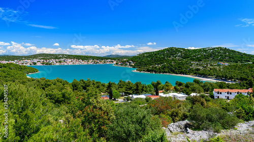 Obraz na płótnie view from the island of Murter on the bay towards Tisno w salonie