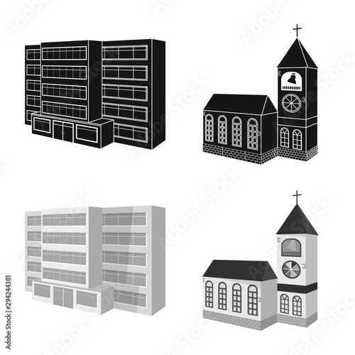 Vector illustration of facade and housing symbol. Collection of facade and infrastructure stock symbol for web.