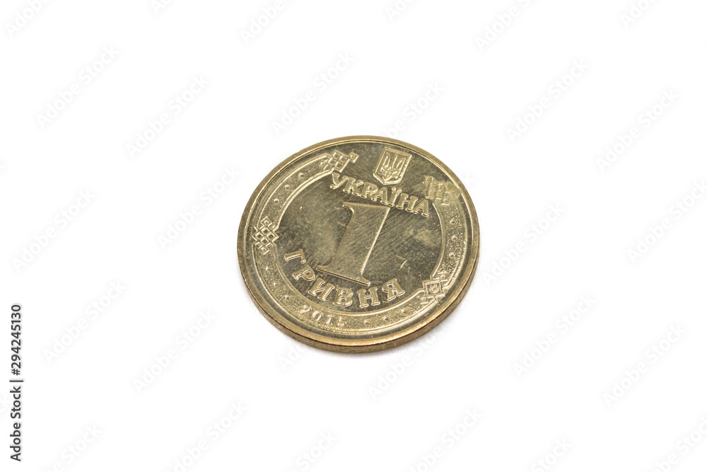 A close up image of a one hyrvnia coin from Ukraine, shot close up, against a white background A close up image of a one hyrvnia coin from Ukraine, shot close up, against a white background