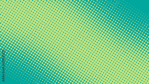 Bright green and turquoise pop art retro comic background with halftone dots desing