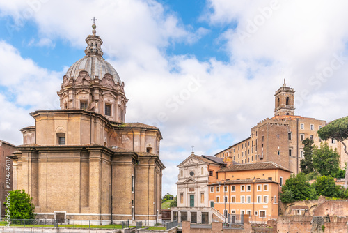 Capitoline Hill and Church of Saint Luca and Martina and Curia Julia senate house. Roman Forum, Rome, Italy