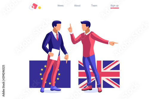 Uk concept United Kingdom Brexit. Political traditional government country voting anti European Union. Waving politics patriotic international supporters. Humans support separated flag. Cartoon word