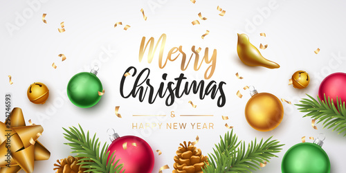 Merry Christmas and happy new year background.  Vector illustration with Christmas elements