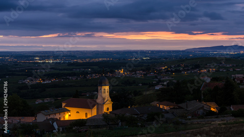 Beaujolais village of Chiroubles at dawn