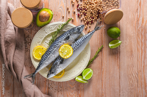 Fresh mackerel fish with le...