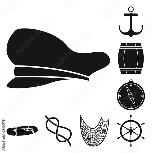 Vector illustration of attributes and vintage sign. Collection of attributes and sea vector icon for stock. photo