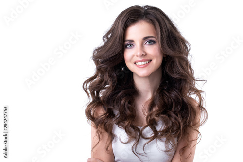 Fototapeta Beautiful young woman with gorgeous hair and natural makeup