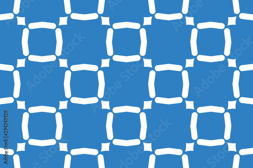 Vector seamless geometric pattern. Shaped white lines, squares, diamonds, blue background.